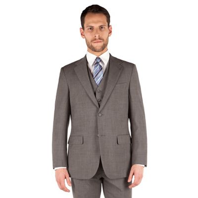 Jeff Banks Grey pick and pick 2 button front regular fit travel suit jacket